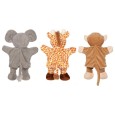 Кукли за ръка жираф, маймуна, слон